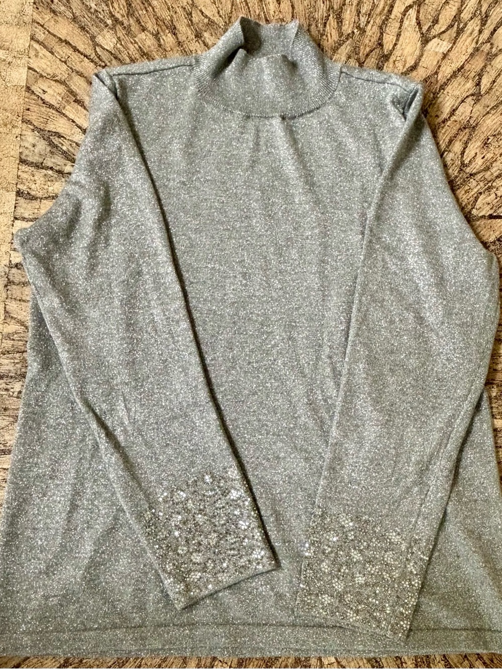 Chico's Silver Metallic Turtleneck Long Sleeve Top